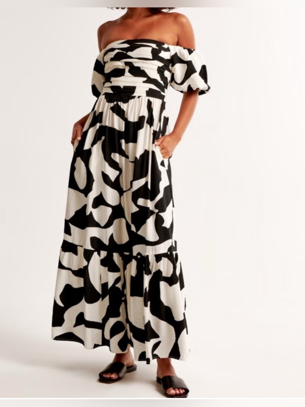 Abercrombie & Fitch Emerson off shoulder dress black white abstract print XLP